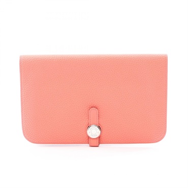 HERMES Dogon GM Bifold purse wallet X Taurillon Clemence Rose candy Used SHW