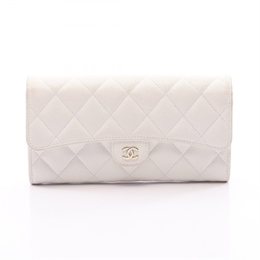 CHANEL Classic Long Flap Matelasse Bifold Wallet Purse AP0241 leather White Used