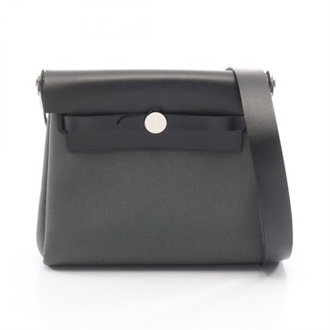 HERMES Herbag Zip Mini Shoulder crossbody Bag K Hunter toile military SHW black