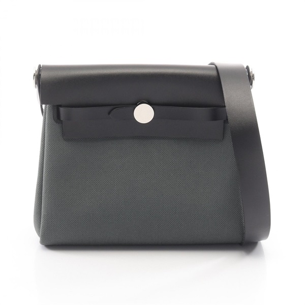 HERMES Herbag Zip Mini Shoulder crossbody Bag K Hunter toile military SHW black