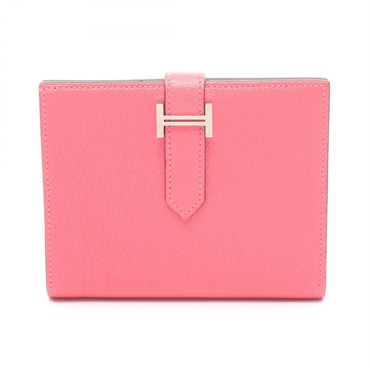 HERMES BEARN Compact Bi-fold wallet purse D Chevre Rose azalee Used Women SHW