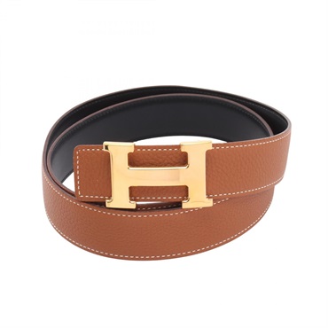 HERMES Constance H-belt  Togo leather Calfskin Brown Black Used mens GHW