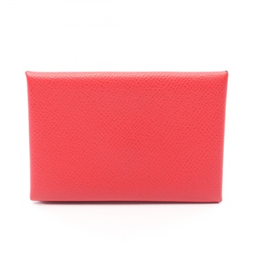 HERMES Calvi Coin purse wallet Epsom leather Red Rouge casaque Used Women C SHW