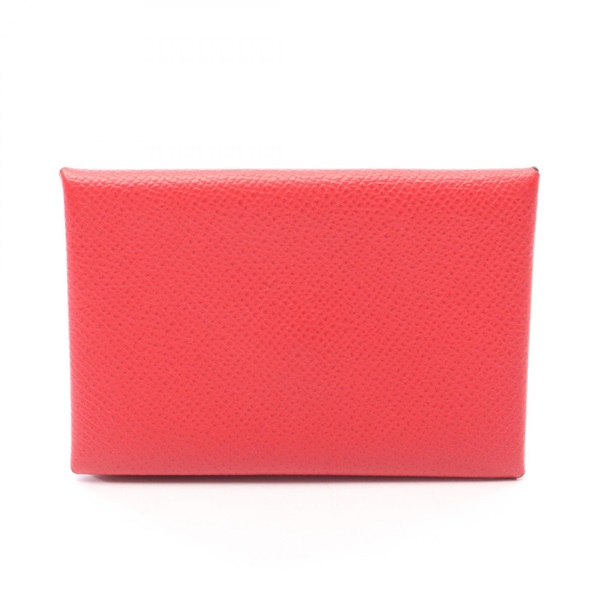 HERMES Calvi Coin purse wallet Epsom leather Red Rouge casaque Used Women C SHW