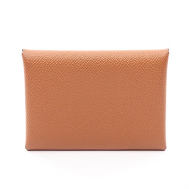 HERMES Calvi Duo Coin purse wallet Epsom leather Brown Gold Used Women SHW B