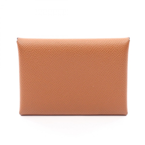HERMES Calvi Duo Coin purse wallet Epsom leather Brown Gold Used Women SHW B