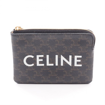 CELINE Triomphe Card Case with Key ring coin purse 10C662CA2.38NO Black Used