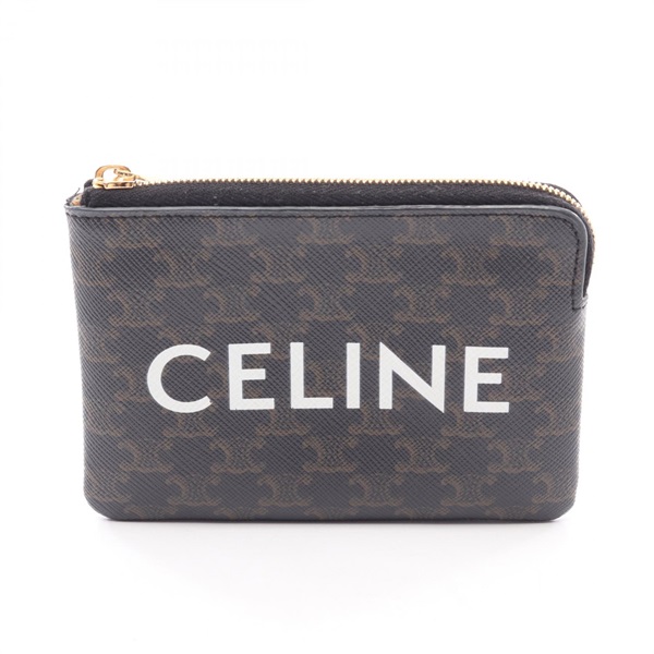 CELINE Triomphe Card Case with Key ring coin purse 10C662CA2.38NO Black Used