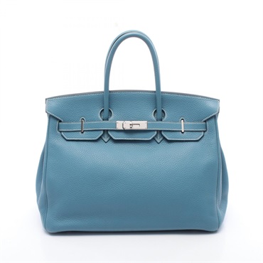 HERMES Birkin 35 Handbag J Togo leather Blue jean Used Women SHW
