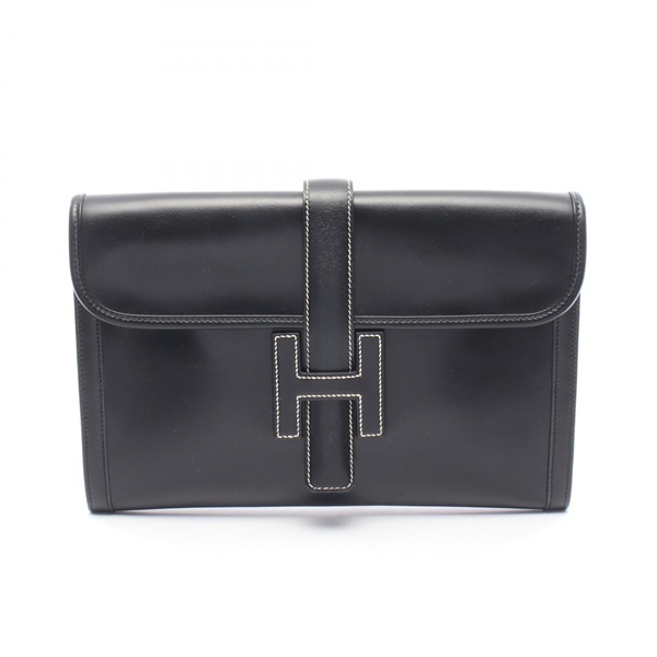 HERMES Jige PM business clutch second bag 001367CA Box calf leather Black Used