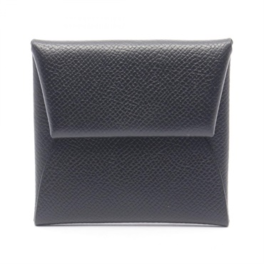 HERMES Bastia Coin Change Purse Case Epsom leather Black SHW Used Women B