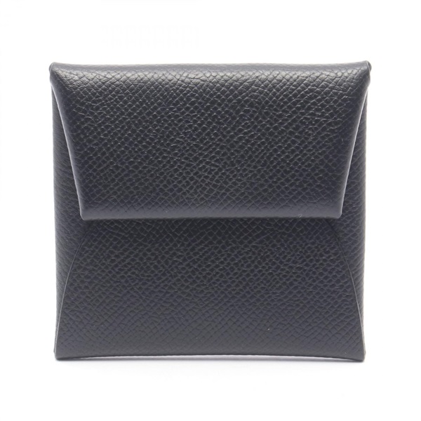 HERMES Bastia Coin Change Purse Case Epsom leather Black SHW Used Women B