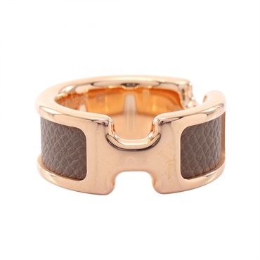 HERMES Olymp PM Ring Gold Plated  Etoupe Grey Used women US size 6.5