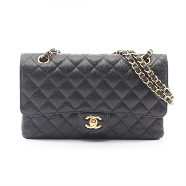 CHANEL Matelasse W flap chain Shoulder hand Bag leather Black Used Women GHW
