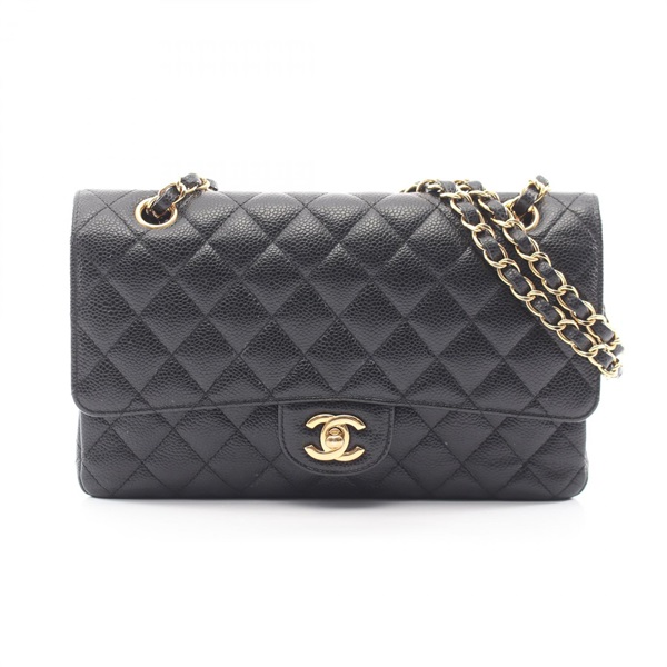 CHANEL Matelasse W flap chain Shoulder hand Bag leather Black Used Women GHW