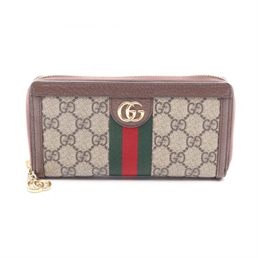 GUCCI Ophidia GG Supreme Sherry Line Around zip long Wallet 523154 canvas Used