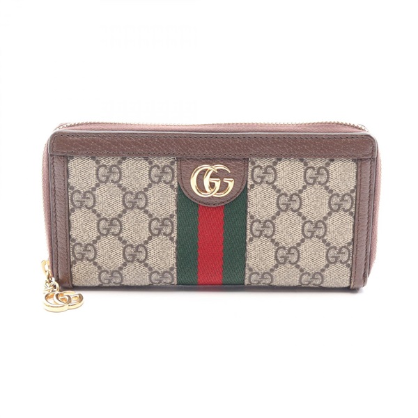 GUCCI Ophidia GG Supreme Sherry Line Around zip long Wallet 523154 canvas Used