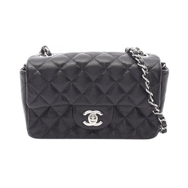 CHANEL Mini Matelasse 20 Chain Shoulder Bag Grained Calfskin leather Black Used