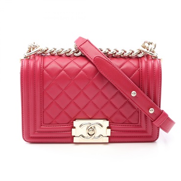 CHANEL Boy Chanel Small Chain Shoulder Bag A67085 Lambskin Pink GHW Used CC Logo