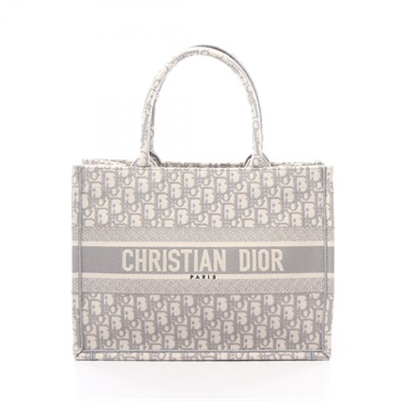 Christian Dior BOOK TOTE Medium Oblique Embroidery hand Bag canvas Navy Used