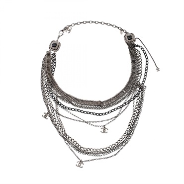 CHANEL COCO Mark 10 strand Necklace Stainless Steel Black Used Women CC