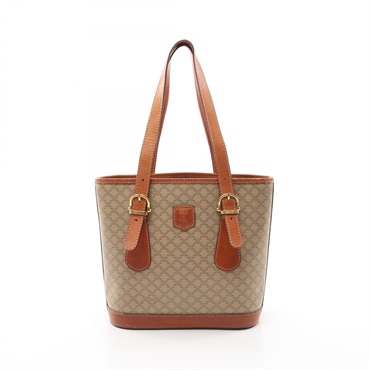 CELINE Macadam Shoulder Tote Bag PVC coated canvas leather Beige Brown Used