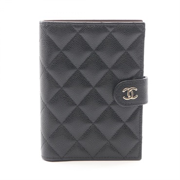 CHANEL Matelasse passport case Card Case Leather Black Used Women GHW CC Coco