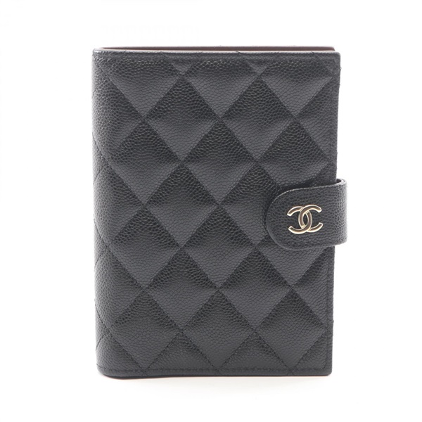 CHANEL Matelasse passport case Card Case Leather Black Used Women GHW CC Coco