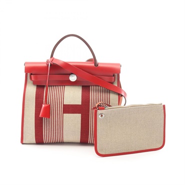 HERMES Herbag Zip H Vibration shoulder Handbag hunter Toile de Camp Ficelle SHW