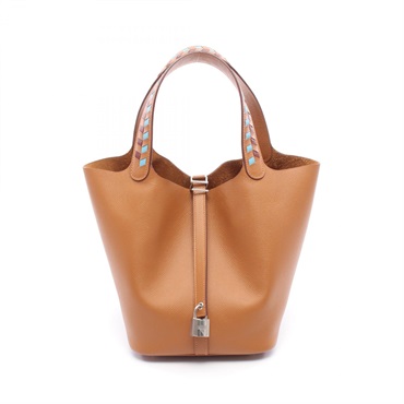 HERMES Picotin Lock MM Tressage de Cuir tote Handbag D Epsom Gold Rouge H SHW