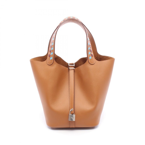 HERMES Picotin Lock MM Tressage de Cuir tote Handbag D Epsom Gold Rouge H SHW