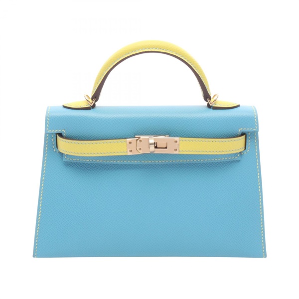 HERMES Mini Kelly 2 shoulder Handbag B Epsom Blue aztec lime Used Women GHW