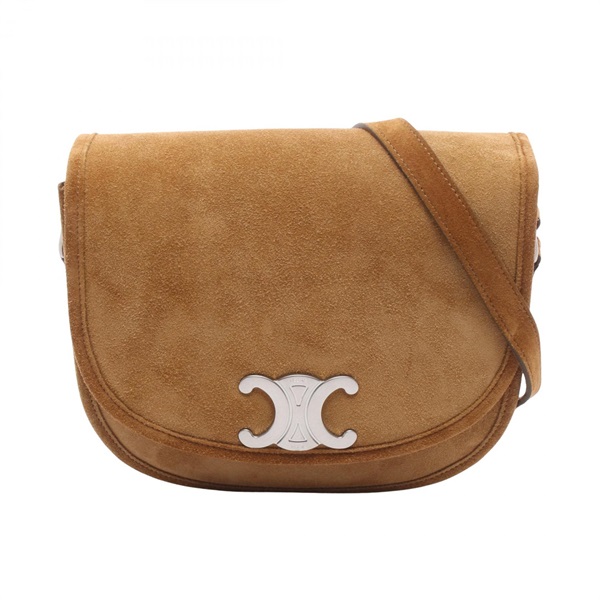 CELINE Triomphe Shoulder Crossbody Bag 114453GDE Suede Brown SHW Used Women