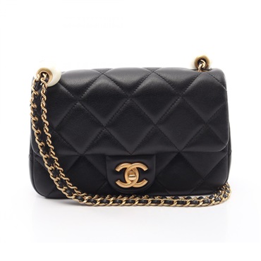CHANEL Matelasse Small Flap Chain Shoulder Crossbody Bag leather Black GHW Used