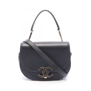 CHANEL Matelasse Shoulder Crossbody Hand Bag A93460 leather Black Used Women GHW