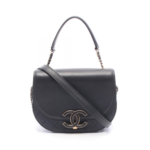 CHANEL Matelasse Shoulder Crossbody Hand Bag A93460 leather Black Used Women GHW