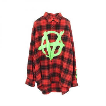 VETEMENTS Anarchy print check flannel Shirt UE52SH800R cotton Red Black Used #S