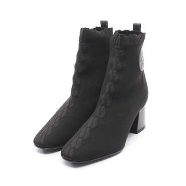 HERMES VolVer 60 Short Heeled Boots Shoes #36 Fabric leather Black Preowned