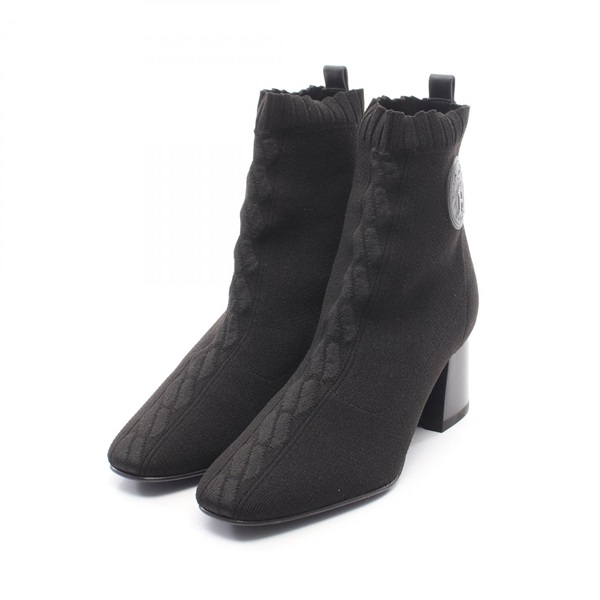 HERMES VolVer 60 Short Heeled Boots Shoes #36 Fabric leather Black Preowned
