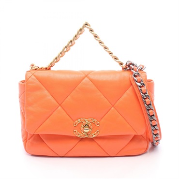CHANEL 19 Matelasse Chain Crossbody Shoulder Bag AS1160 leather Orange Used CC