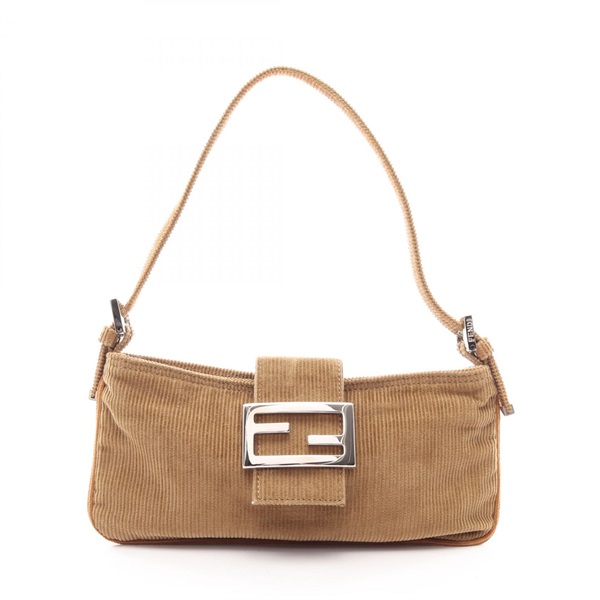 FENDI Mamma Bucket Shoulder Handbag Corduroy Khaki SHW Used Women