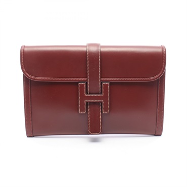 HERMES Jige PM business clutch bag R Box calf leather Rouge H Used Women