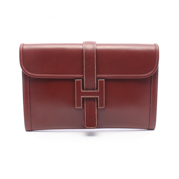 HERMES Jige PM business clutch bag R Box calf leather Rouge H Used Women