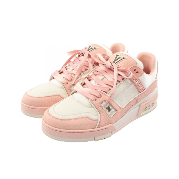 LOUIS VUITTON LV Trainer Line Sneakers Shoes #7 leather Fabric Pink White Used