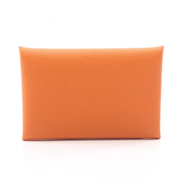 MES Calvi Verso Coin Card Case Holder Epsom leather Orange Lime SHW Used Women B