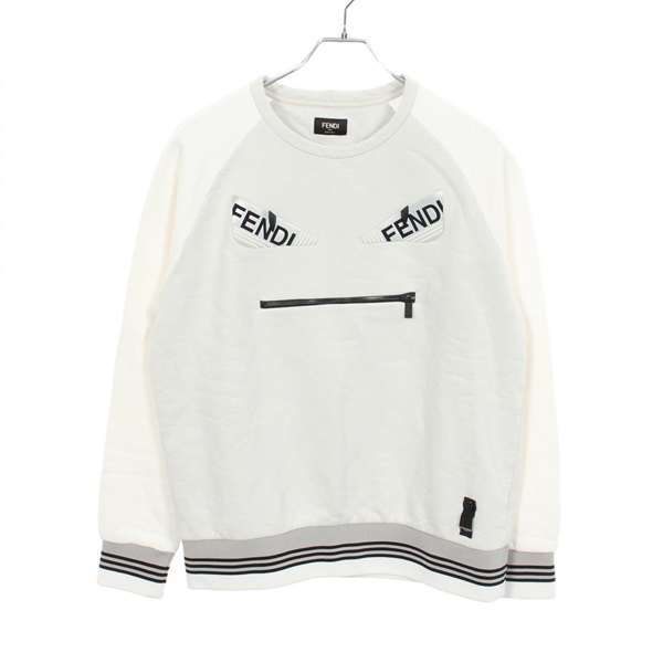 FENDI Bag Bugs Monster Eye Logo Sweatshirt cotton Gray White Used mens size M