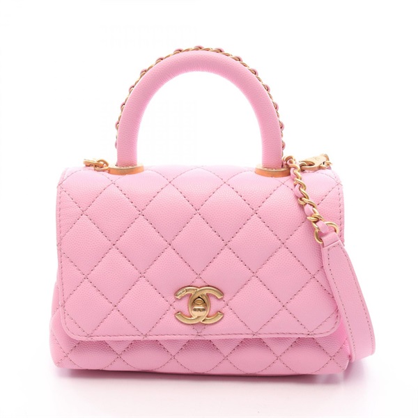 CHANEL Coco XXS Top Handle chain shoulder crossbody Handbag leather Pink GHW