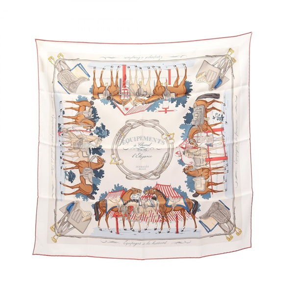 HERMES Carre 70 EQUIPEMENTS a Cheval SUR l'Elegance Scarf Stole silk Preowned
