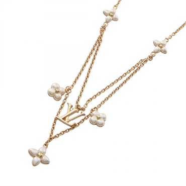 LOUIS VUITTON LV Floragram Necklace Gold Plated Artificial pearl Preowned LV