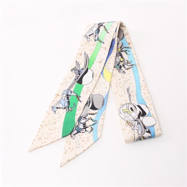 HERMES Twilly Space Derby Scalf long echarpe silk White Used